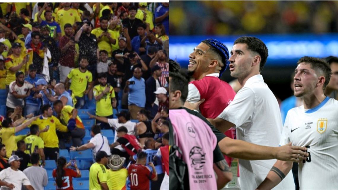 Graves incidentes en la tribuna: el plantel de Uruguay se agarró a las piñas con la hinchada colombiana