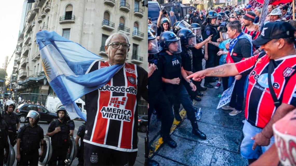 Hinchas de Chacarita estuvieron presentes en la tensionante marcha de jubilados: "Si tocan a los viejos que quilombo se va a armar"